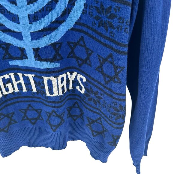 Roebuck Co Sweater Mens 2XL Blue Hanukkah We Last Eight Days Ugly Holiday NEW - Picture 8 of 13